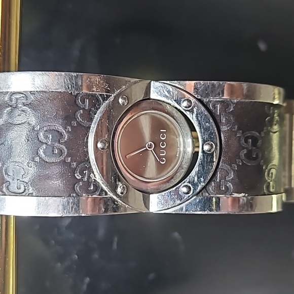 Gucci Watch Reversible Flip Band Silver Brown Bangle Bracelet - Picture 4 of 8